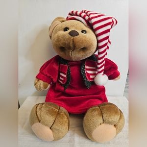 1992 Commonwealth Brown Teddy Bear 16" Plush Christmas Red White Outfit Vest Hat